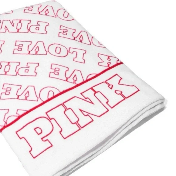 Victoria's Secret Love PINK White & Pink Logo Cotton Bath Beach Towels - 2 Pack - Picture 3 of 5
